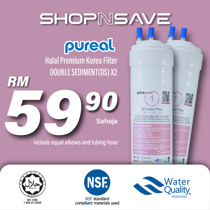 (JAKIM HALAL) Pureal Picogram 24cm Double Sediment Carbon Water Filter Cartridge 2pc Set