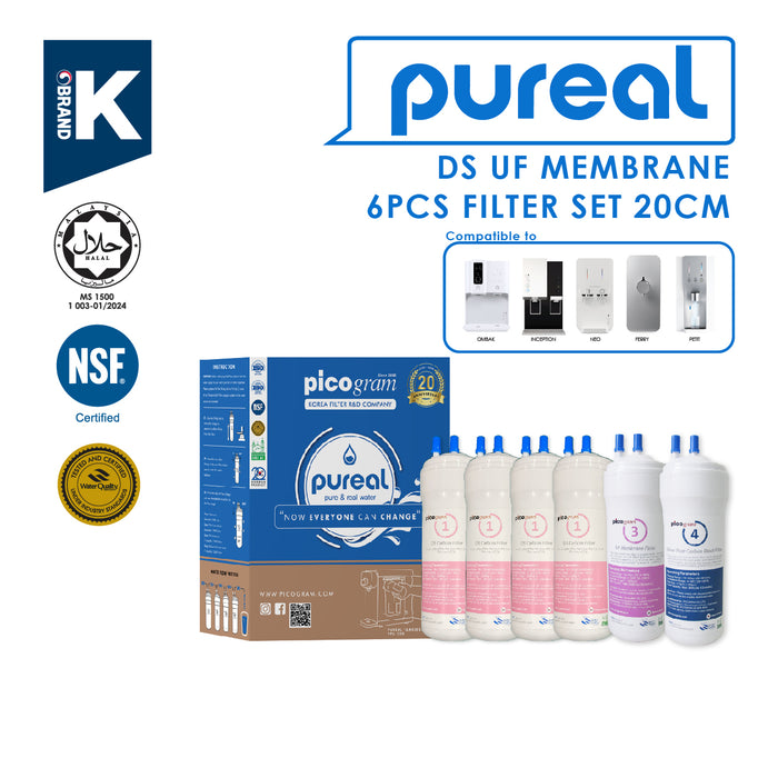 (JAKIM HALAL) Pureal Picogram 20cm DS UF Water Filter Cartridges 6pcs compatible to coway/cuckoo