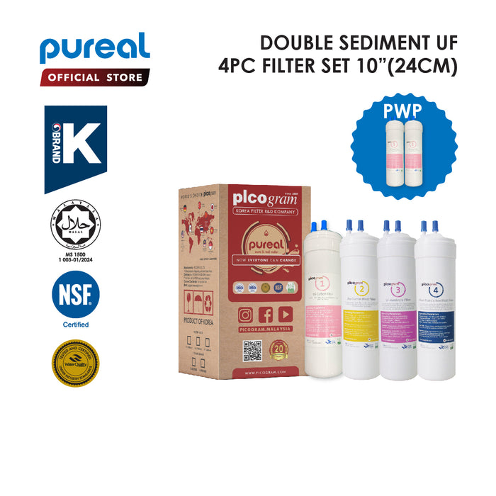 (JAKIM HALAL) Pureal Picogram 24cm DS UF Water Filter Cartridges 4pcs PWP eXtra 2PC DS Filters
