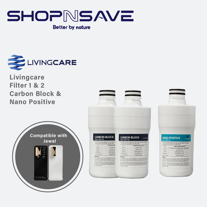 Livingcare Replacement Filters 3pc Set (2x Carbon Block & 1x Nano Positive)