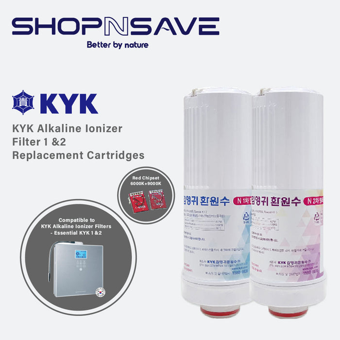 KYK Alkaline Water Ionizer Replacement Cartridges Red Chipset Filter 1 (6000K) & 2 (9000K)