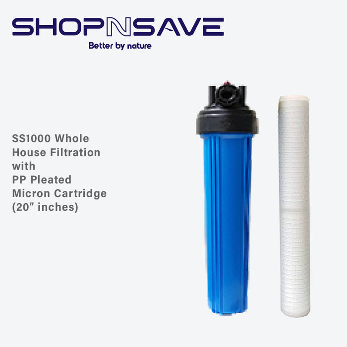 SS1000 Whole House Filtration System with 20" Inch PP Pleated Micron Cartridge - 0.45 micron rating
