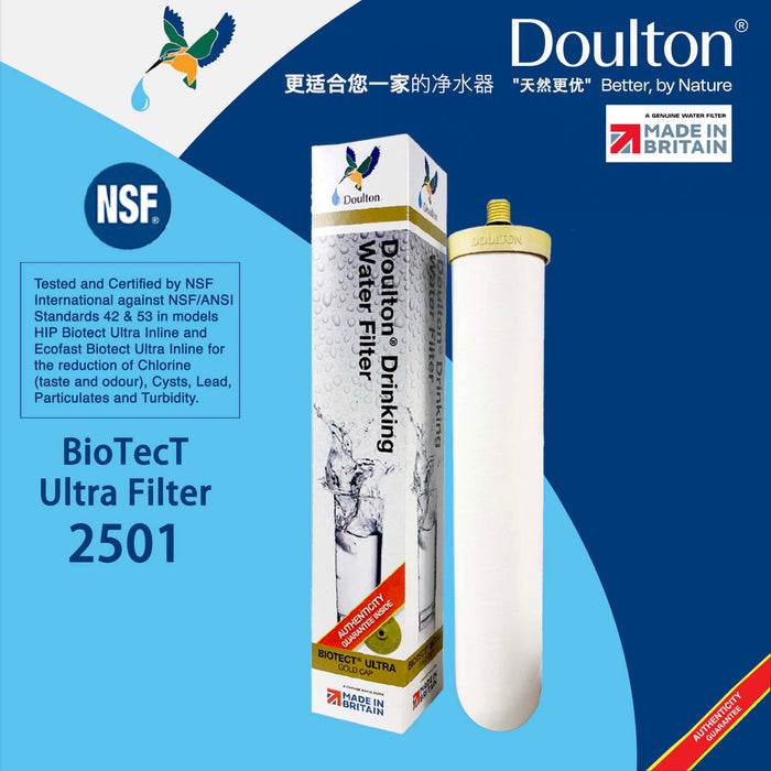 Doulton BioTecT Ultra BTU 2501 / 2504 Ceramic Drinking Water Filter Candle M12 Short Thread Mount