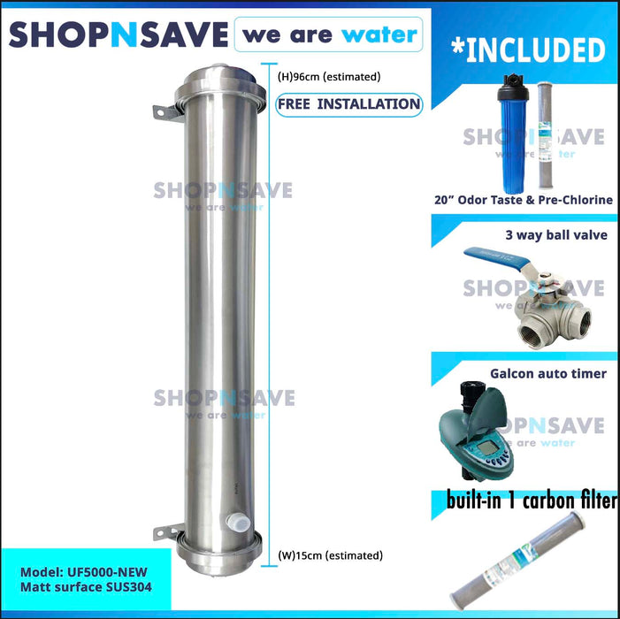 SS UF5000-NEW + PRE-Filter Carbon Block Chlorine Reduction Ultra Filtration Whole House Water Filters System