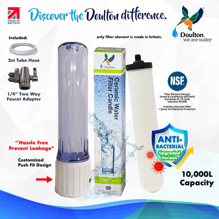 SS101 Push Fit Housing + Doulton Sterasyl 9204 Hassle Free Prevent Leakage *with Two Way Faucet Adapter (PRE FILTER USE)