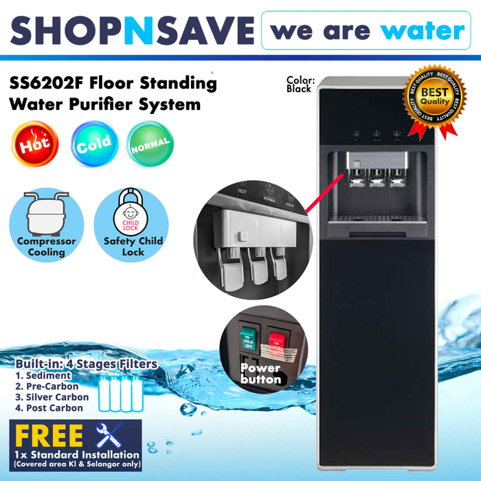 SS6202F Hot Normal Cold Water Dispenser 4 stage water filter