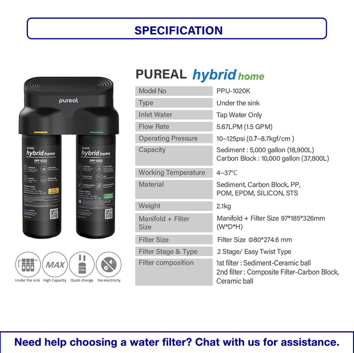 [INSTALLATION FEE WAIVER PROMO] JAKIM HALAL Pureal Hybrid Home PPU-1020K Under Sink Water Filter System with Instant Hot Tap
