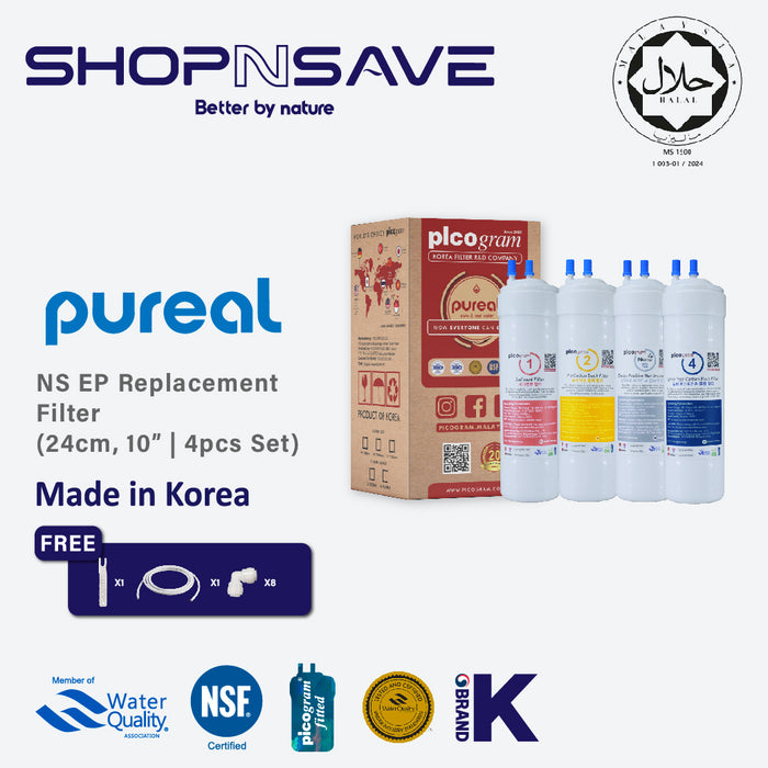 (JAKIM HALAL) Pureal Picogram 24cm DS UF/NANO EP Water Filter Cartridges 4pcs compatible to Midea