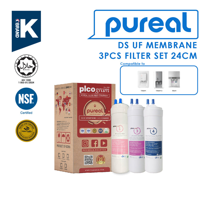 (JAKIM HALAL) Pureal Picogram 24cm DS UF/NANO EP Water Filter Cartridges 3pc compatible to coway/midea - SHOPNSAVE