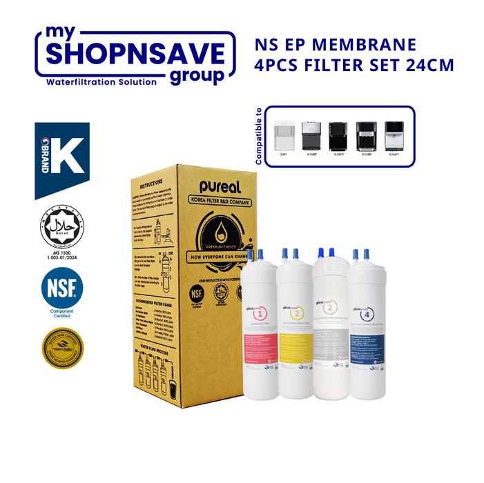 (JAKIM HALAL) Pureal Picogram 24cm NS NANO EP Water Filter Cartridges 4pcs compatible to Midea
