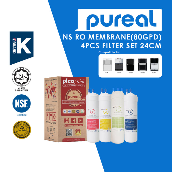 (JAKIM HALAL) Pureal Picogram 20/24/29cm NS RO Water Filter Cartridges 4pcs Set