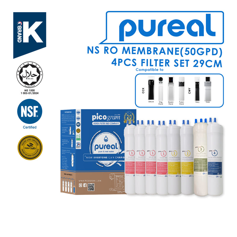 (JAKIM HALAL) Pureal Picogram 29cm NS RO Water Filter Cartridges 8pcs compatible to Cuckoo floor stand