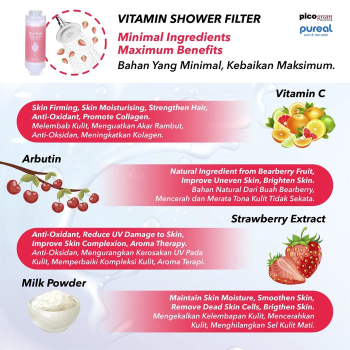 Pureal Vitamin Shower Filter Remove Chlorine/ Help with Skin Problem/ Moisture Skin