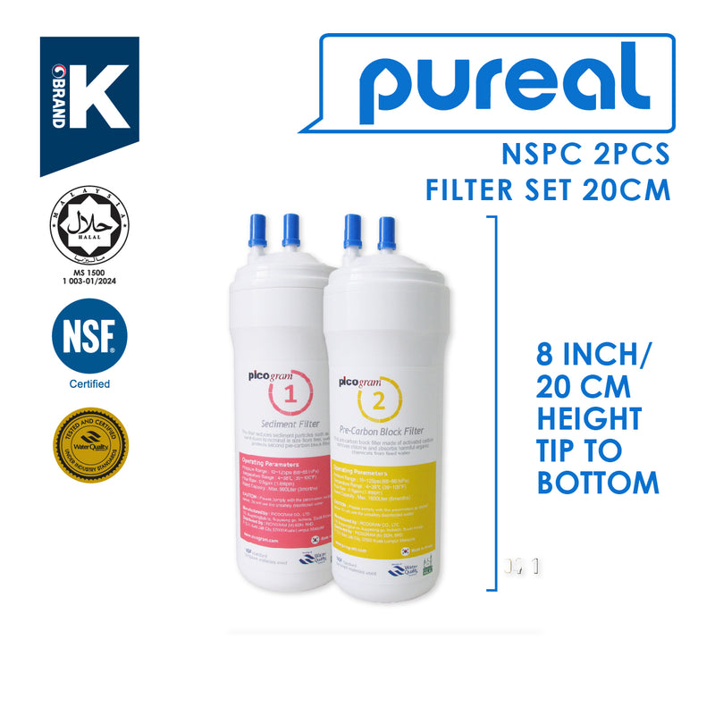 (JAKIM HALAL) Pureal Picogram 20cm NS UF/NANO EP Water Filter Cartridges 4pc compatible to coway/cuckoo - SHOPNSAVE