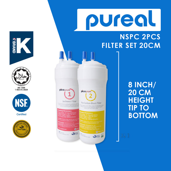 (JAKIM HALAL) Pureal Picogram 20cm NS UF/NANO EP Water Filter Cartridges 4pc compatible to coway/cuckoo