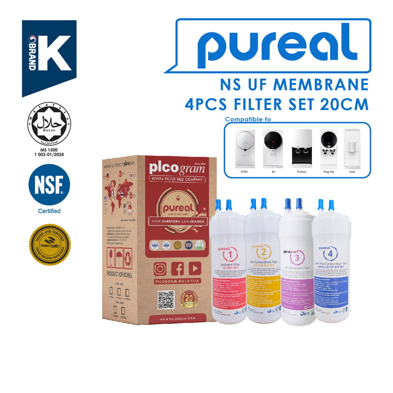 (JAKIM HALAL) Pureal Picogram 20cm NS UF/NANO EP Water Filter Cartridges 4pc compatible to coway/cuckoo - SHOPNSAVE