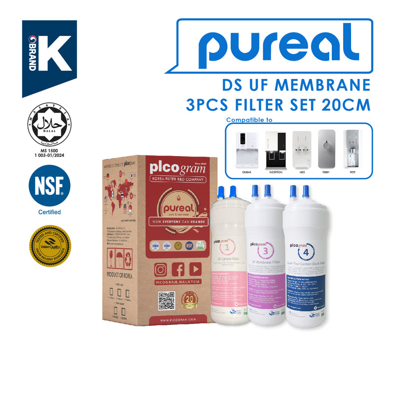 (JAKIM HALAL) Pureal Picogram 20cm DS UF/NANO EP Water Filter Cartridges 3pc compatible to coway/cuckoo - SHOPNSAVE