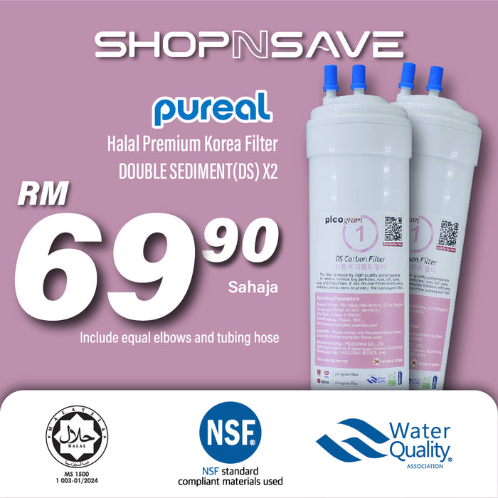 (JAKIM HALAL) Pureal Picogram 24cm Double Sediment Carbon Water Filter Cartridge 2pc Set