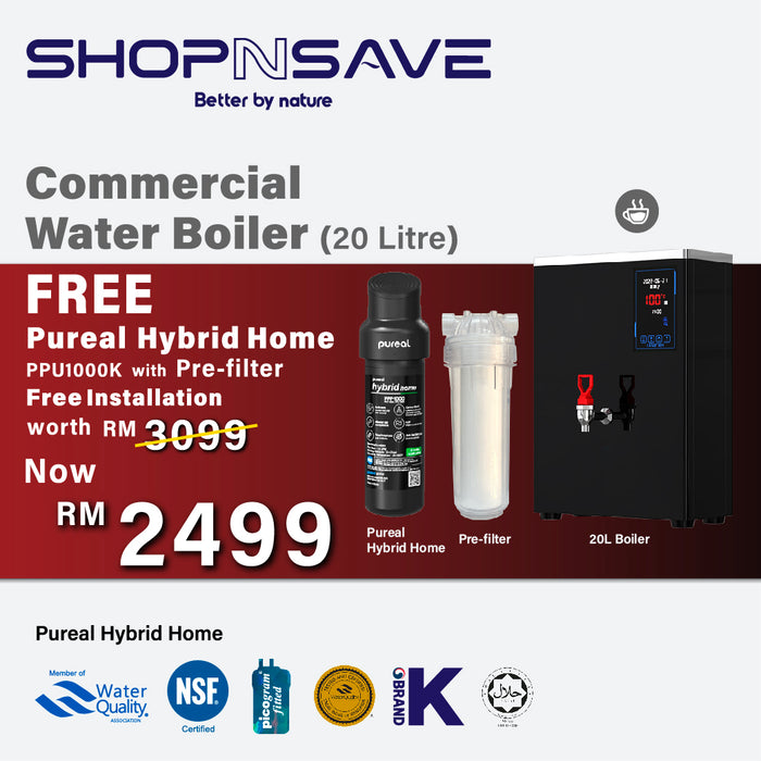 [Promotion FREE Pureal Hybrid Home PPF-1000(Halal) with pre-filter + installation] Commercial Water Boiler (20L)