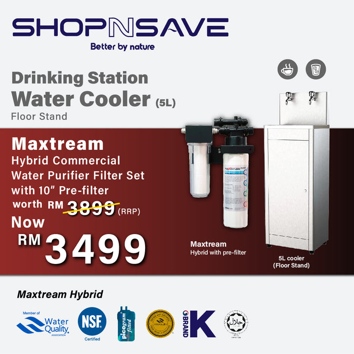 [Pureal Maxtream Hybrid Commercial with 10" Pre-filter + installation] Hot and Cold Drinking Station Water Cooler