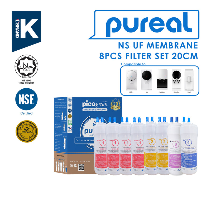 (JAKIM HALAL) Pureal Picogram 20cm NS UF/NANO EP Water Filter Cartridges 8pcs compatible to coway/cuckoo - SHOPNSAVE