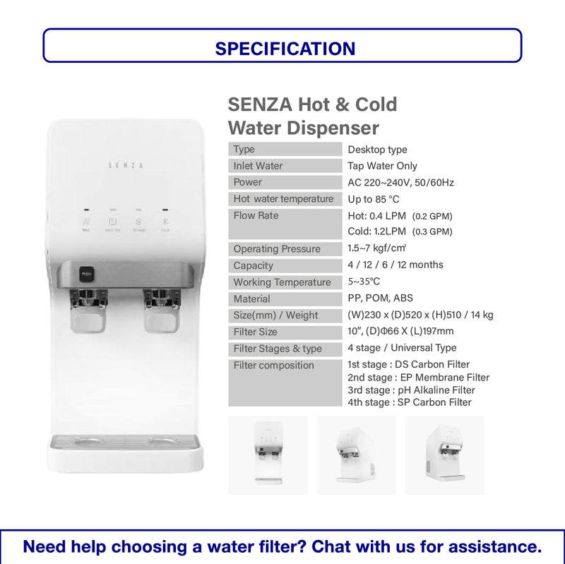 JAKIM HALAL | Senza x Pureal | Desktop / Countertop | 4 Stage | Nano Alkaline | Hot & Cold | Water Dispenser