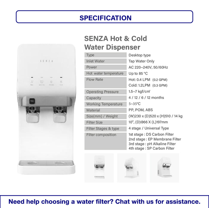 JAKIM HALAL | Senza x Pureal | Desktop / Countertop | 4 Stage | Nano Alkaline | Hot & Cold | Water Dispenser