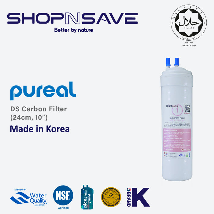 [LIMITED PROMOTION]  (Jakim HALAL) Pureal Picogram Double Sediment Carbon(DS)Water Filter Cartridge 2pc Set [24cm]