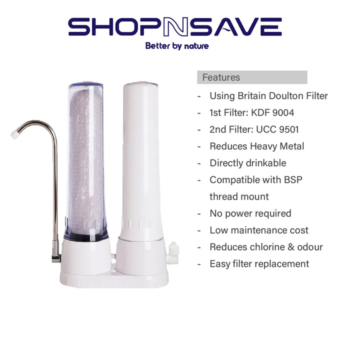 SNS SS-102 CTC Double Water Filtration System / Water Purifier - Doulton KDF & UCC Filter Cartridge