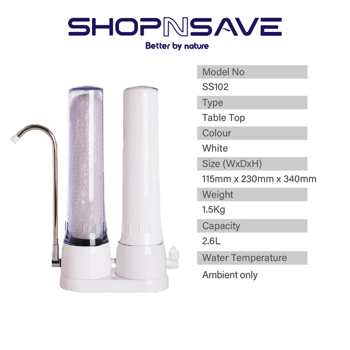 SNS SS-102 CTC Double Water Filtration System / Water Purifier - Doulton KDF & UCC Filter Cartridge