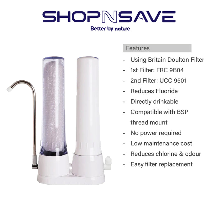 SNS SS-102 CTC Double Water Filtration System / Water Purifier - Doulton FRC & UCC Filter Cartridge
