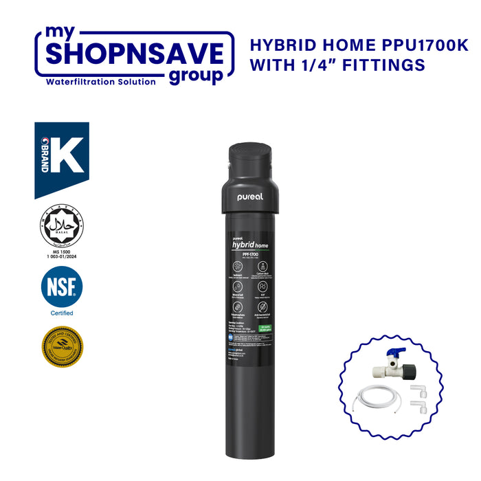 (JAKIM HALAL) Pureal Hybrid Home PPU-1700K with 1/4" Fittings Undersink Water Filter NSF certified