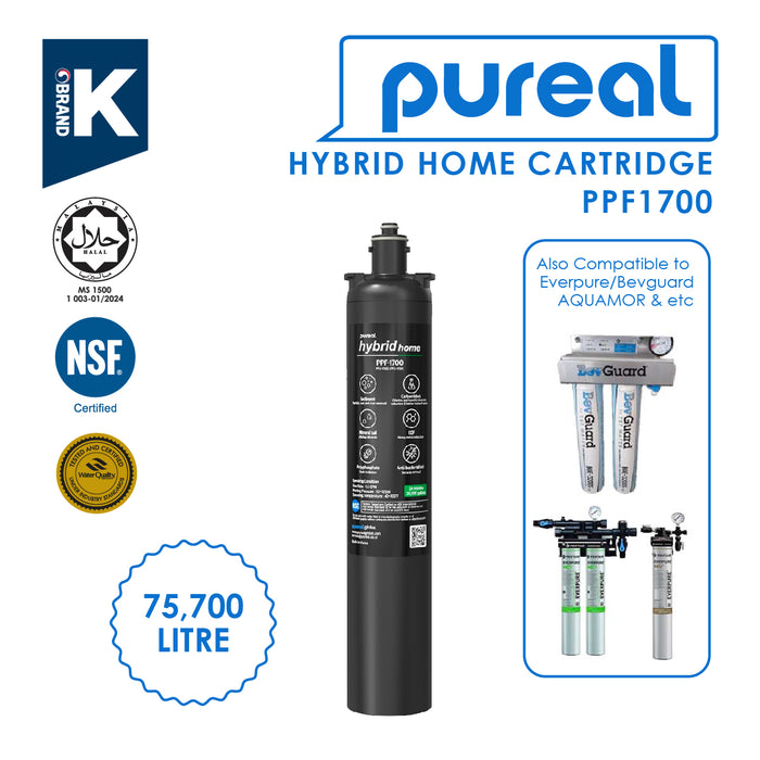 (JAKIM HALAL) Pureal Hybrid Home PPU-1700K with 1/4" Fittings Undersink Water Filter NSF certified