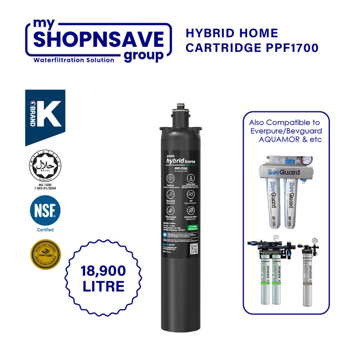 (JAKIM HALAL) Pureal Hybrid Home PPU-1700K with 1/4" Fittings Undersink Water Filter NSF certified