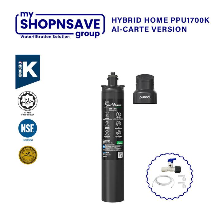 (JAKIM HALAL) Pureal Hybrid Home PPU-1700K with 1/4" Fittings Undersink Water Filter NSF certified
