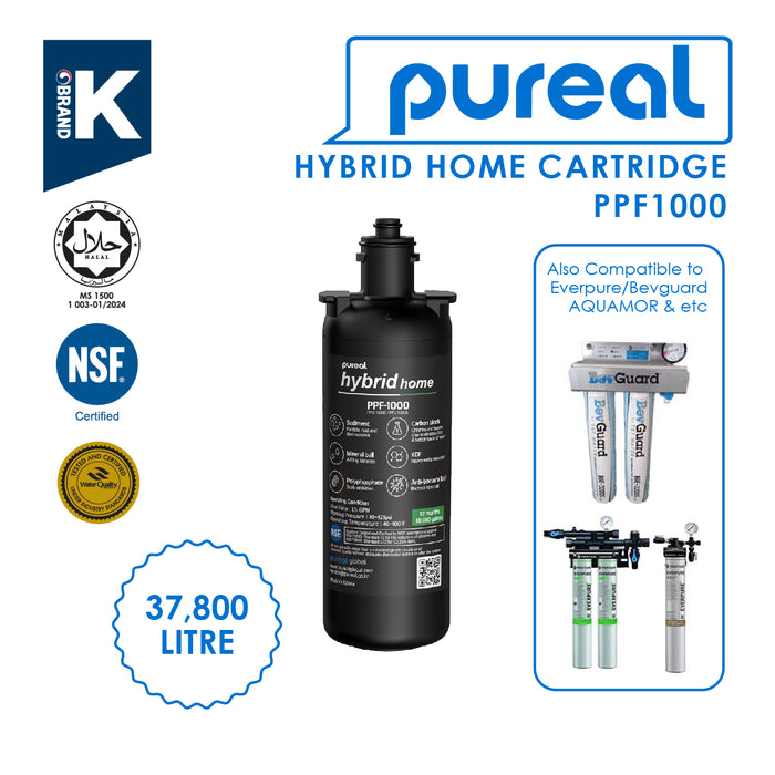 (JAKIM HALAL) Pureal Hybrid Home PPU-1000K with 1/4" Fittings Undersink Water Filter NSF certified