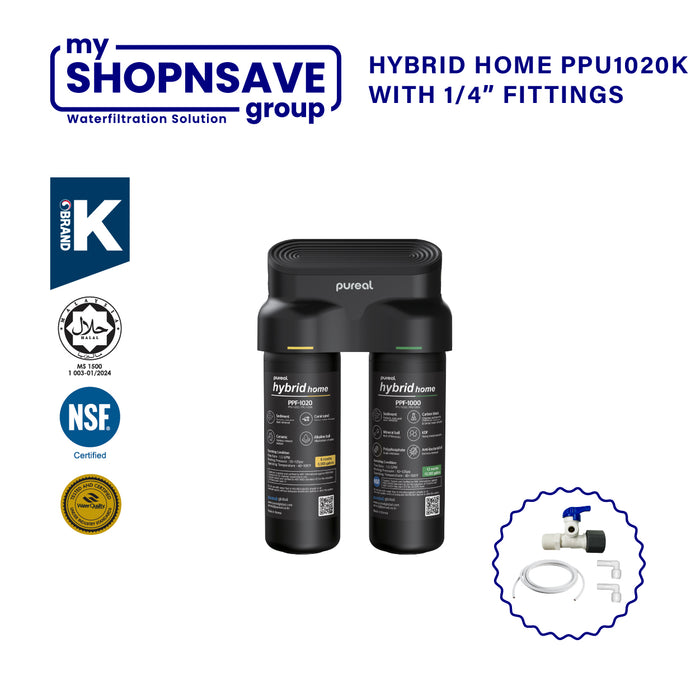 (JAKIM HALAL) Pureal Hybrid Home PPU-1020K with 1/4" Fittings Undersink Water Filter NSF certified