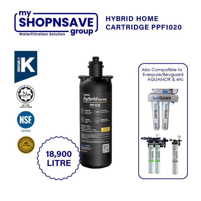 (JAKIM HALAL) Pureal Hybrid Home PPU-1020K with 1/4" Fittings Undersink Water Filter NSF certified