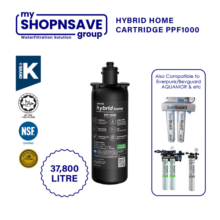 (JAKIM HALAL) Pureal Hybrid Home PPU-1020K with 1/4" Fittings Undersink Water Filter NSF certified