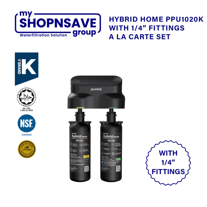 (JAKIM HALAL) Pureal Hybrid Home PPU-1020K with 1/4" Fittings Undersink Water Filter NSF certified