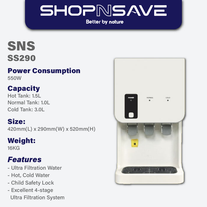 [SNS] SS290 Hot Ambient Cold Water Purifier (Pureal 4 Stage Halal Filter) with Doulton Sterasyl + Housing Combo