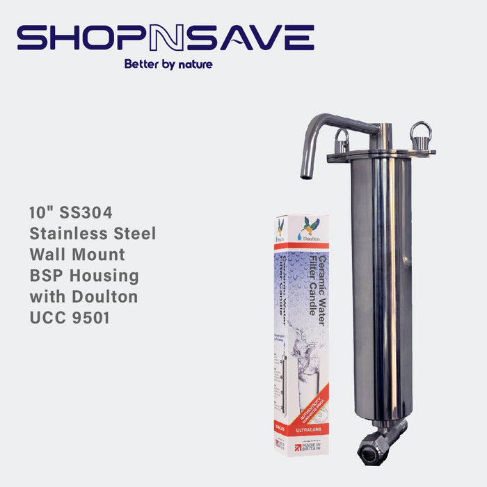 Wall Mount SS304 Stainless Steel Ceramic Filter Housing Set With Doulton Cartridge (STE9204/UCC9501)
