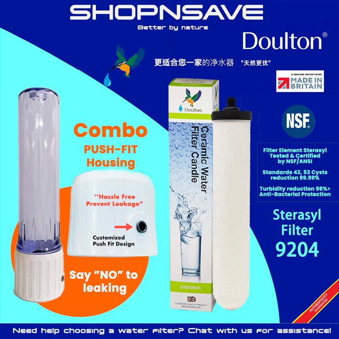 Doulton Sterasyl 9204 Ceramic Water Filter Candle (NSF) *INCLUDED SS101 10" Push Fit Ceramic Filter Housing + FREE Fittings