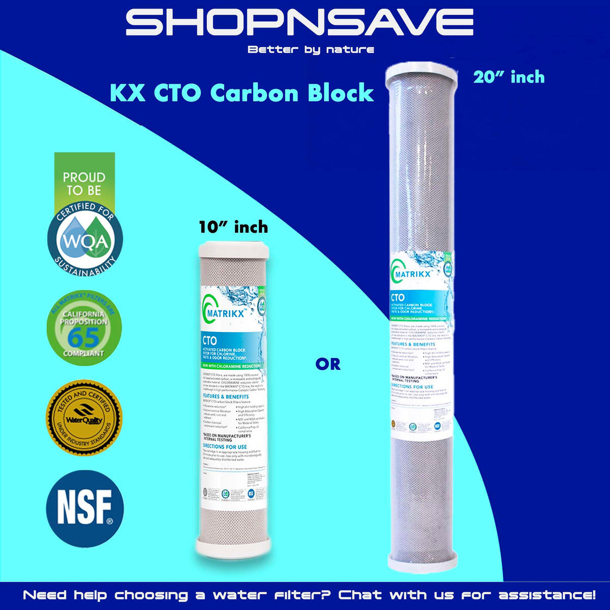 MATRIKX CTO 10" / 20" Carbon Block Filter PFAS Reduction, Chlorine Chl