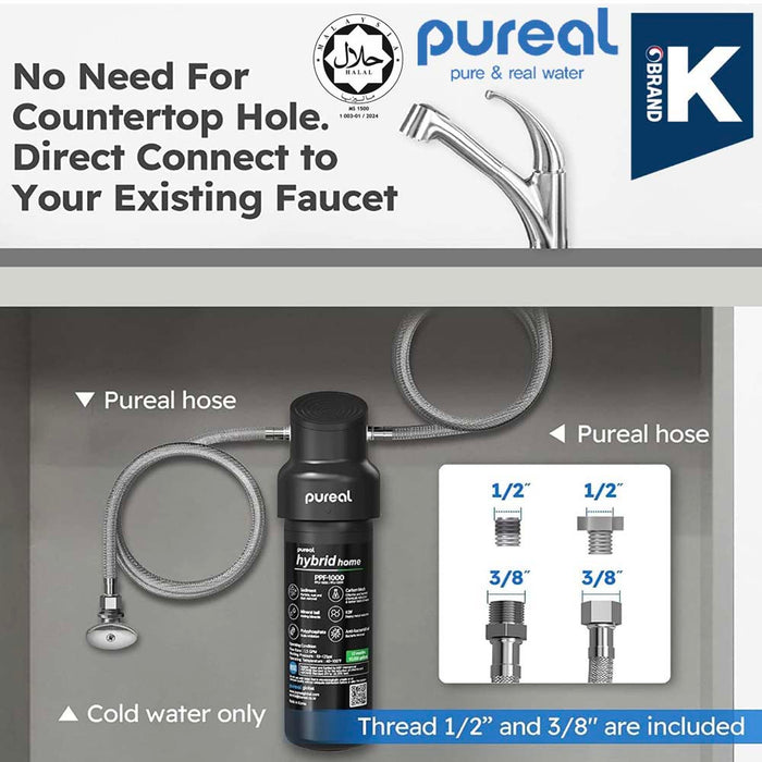 (JAKIM HALAL) Pureal Hybrid Home PPU1000K UnderSink Water Filter NSF 42 & 372 Food Preparation, Boiler, Coffee (38000L)