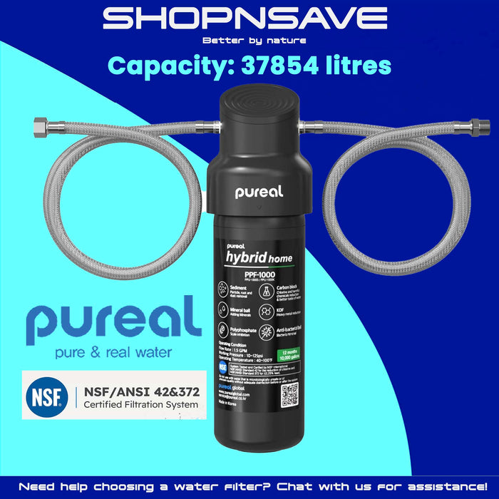 Pureal Hybrid Home PPU-1000K Under Sink Water Filter System, 10K Gallons, NSF/ANSI 42&372, Mineral Sediment Carbon Block KDF Polyphosphate Filter for Scale & Lead & Chlorine