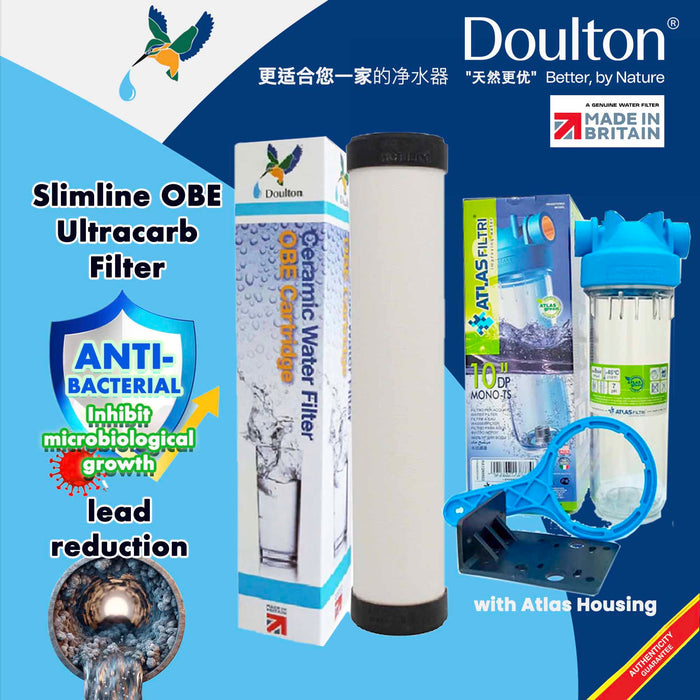 SHOPNSAVE Doulton Slimline / Imperial OBE Ceramic Water Filter Candle with Atlas POE point of entry water filter / Antibacterial/ lead reduction / heavy metals removal(ultracarb) Pre-Filter / Water Filter / Water Dispenser Pre Filter / Made in UK & italy