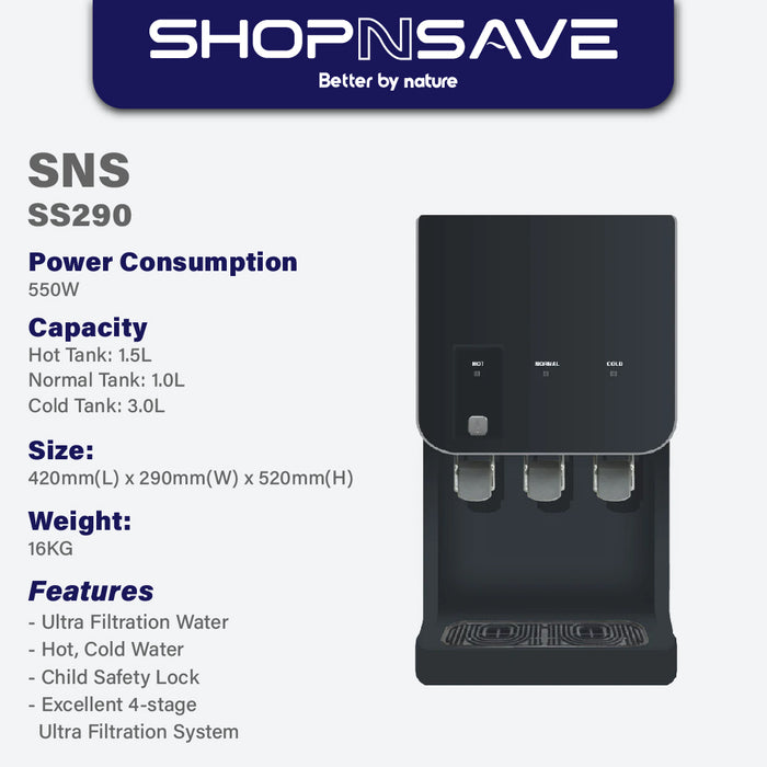 [SNS] SS290 Hot Ambient Cold Water Purifier (Pureal 4 Stage Halal Filter) with Doulton Sterasyl + Housing Combo
