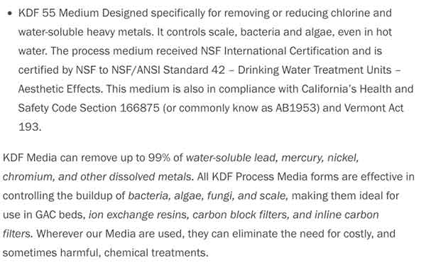 KDF Water Treatment Cartridge for Heavy Metals Removal & Antibacterials Formula