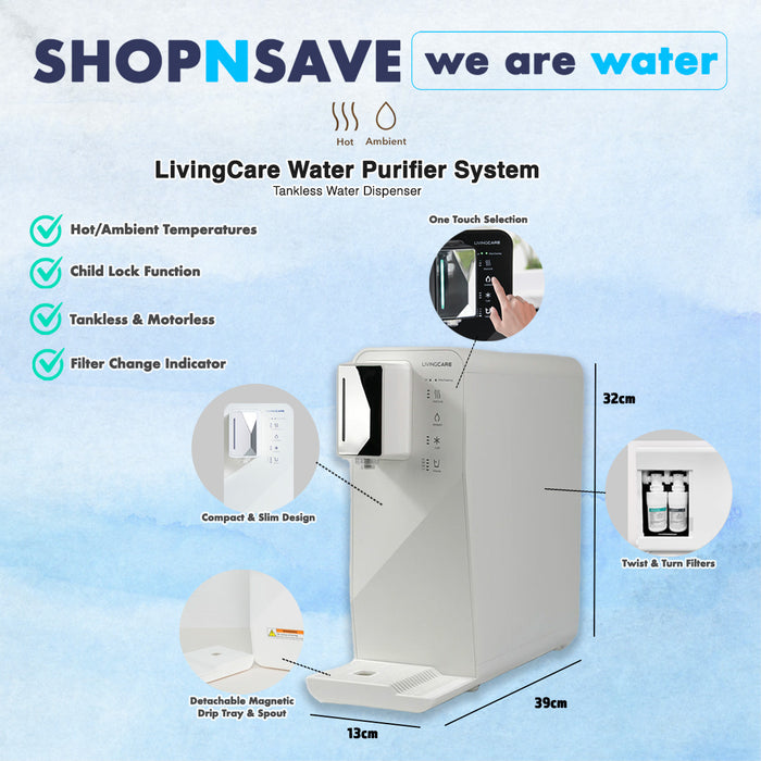 LivingCare 2 Temperature Hot / Ambient Tankless Water Dispenser (White / Black)